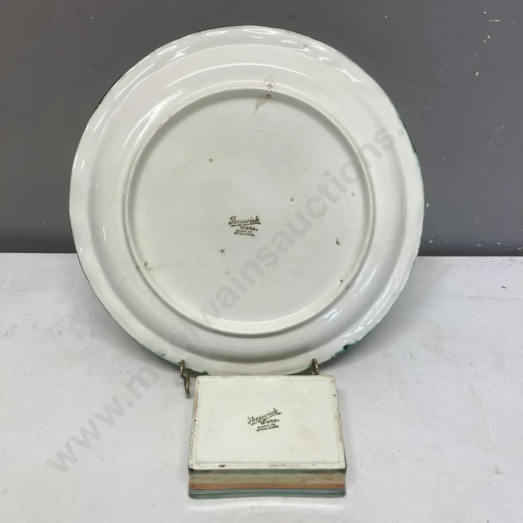 Beswick Art Pottery Hand Painted Art Deco Trinket Box 814 & Matching Plate With Scalloped Edge c1925-30 Image 1++