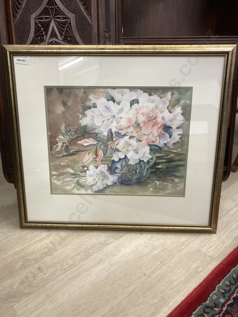 Barbara Howie Watercolour 'Azalea'1994,Signed. 49 x 56cm Glazed Framed Image 1++