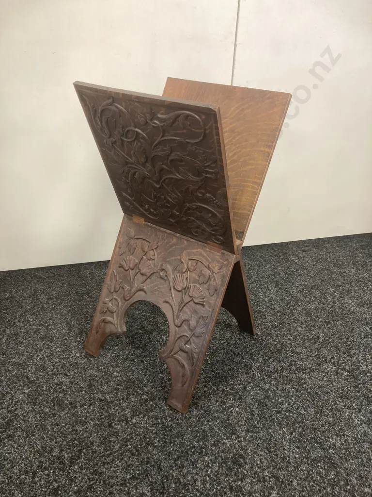 Vintage Arts And Crafts Carved Magazine Rack. H67 W34 D31cm Image 1++