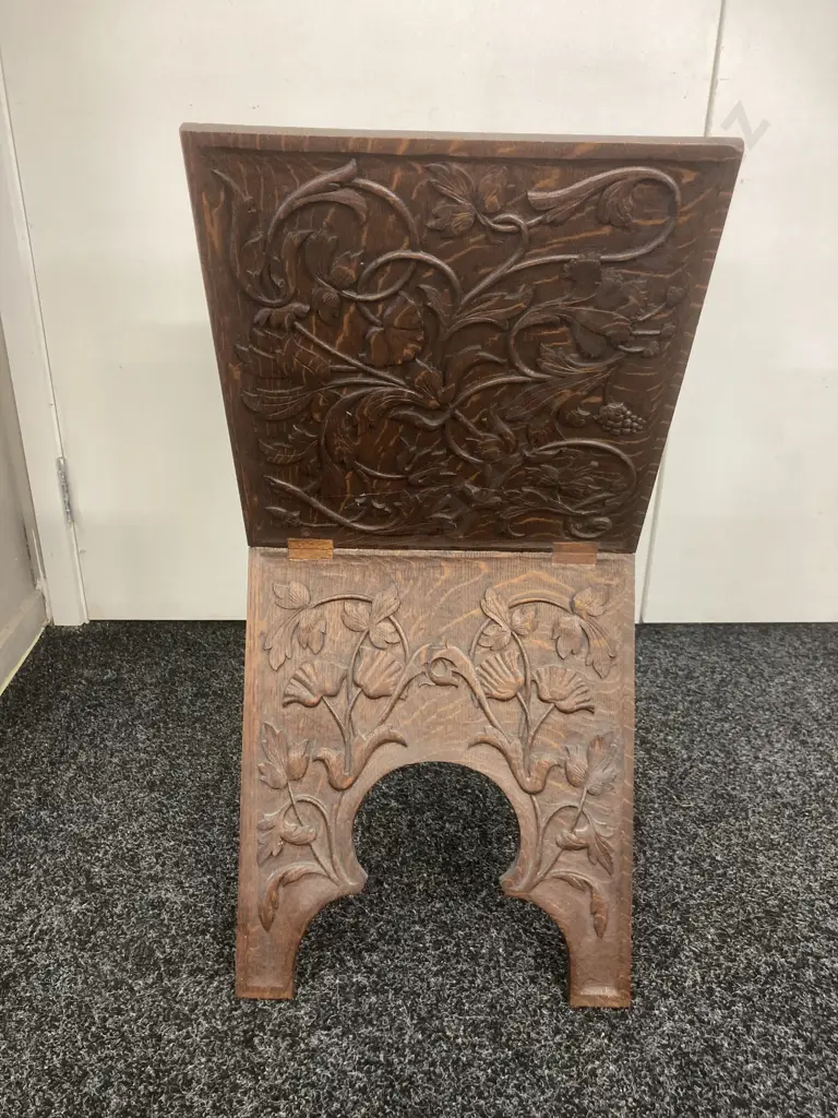 Vintage Arts And Crafts Carved Magazine Rack. H67 W34 D31cm Image 1++
