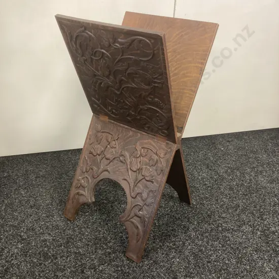 Vintage Arts And Crafts Carved Magazine Rack. H67 W34 D31cm