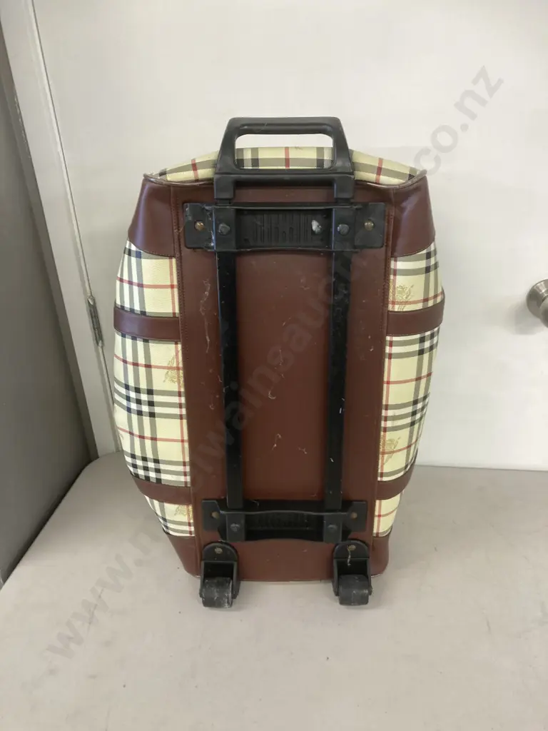 Rare Vintage Burberry Blue Label Travel Bag with Haymarket Detail & Brown Leather Trim Image 1++