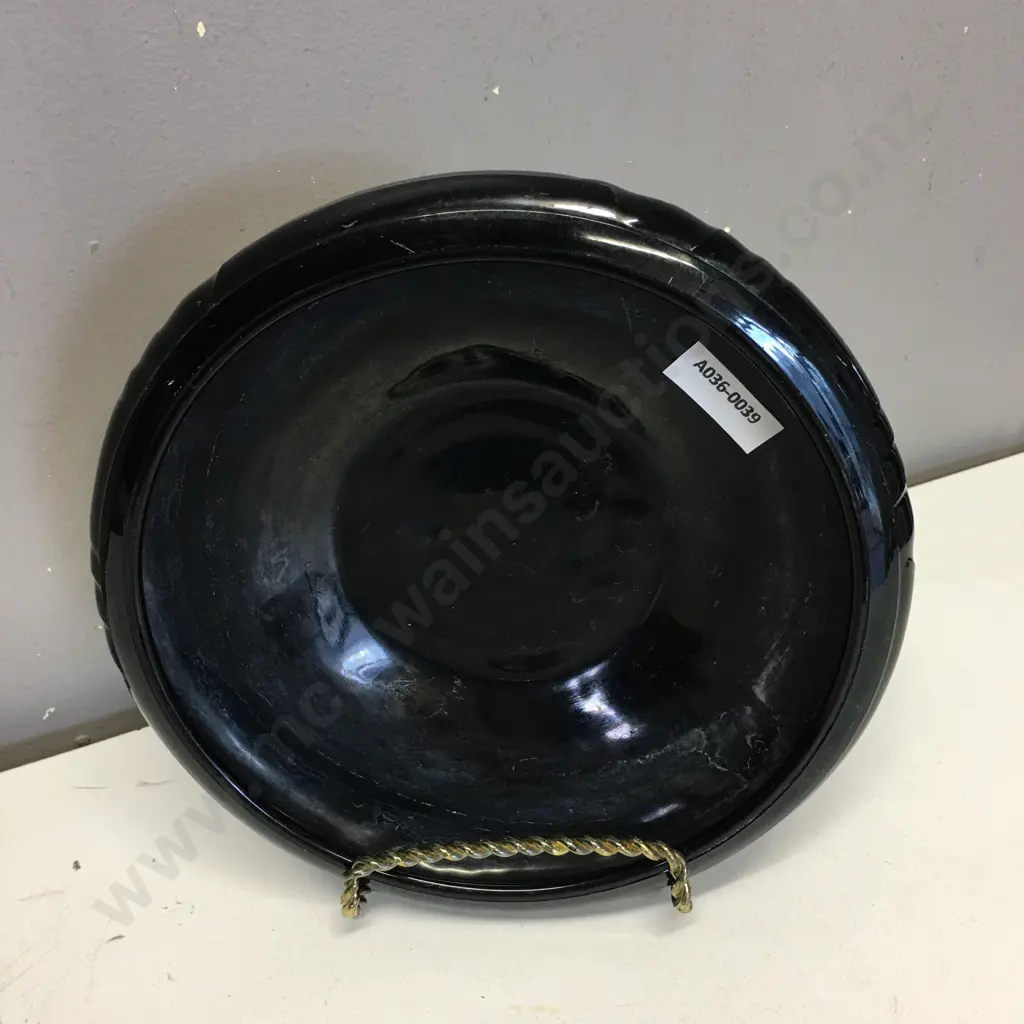 Art Deco Jobling Jet Black British Pressed Glass Low Bowl, Dia 20cm, Reg No. 777134 Image 1++