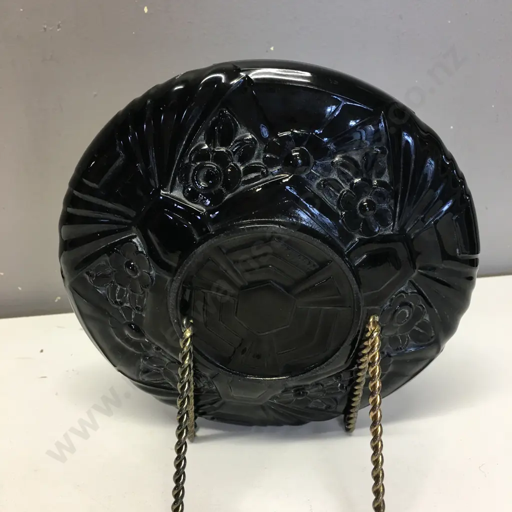 Art Deco Jobling Jet Black British Pressed Glass Low Bowl, Dia 20cm, Reg No. 777134 Image 1++