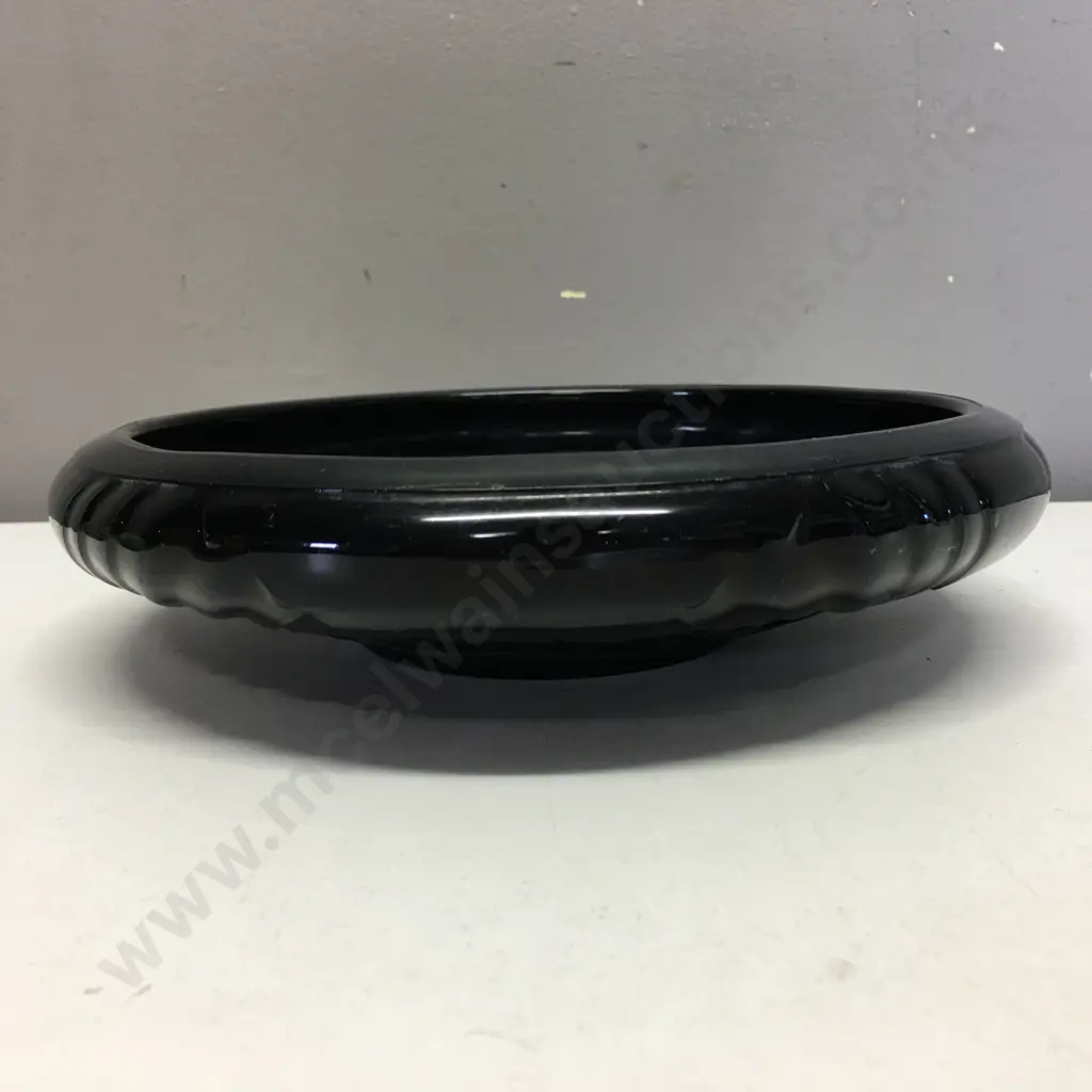 Art Deco Jobling Jet Black British Pressed Glass Low Bowl, Dia 20cm, Reg No. 777134 Image 1++