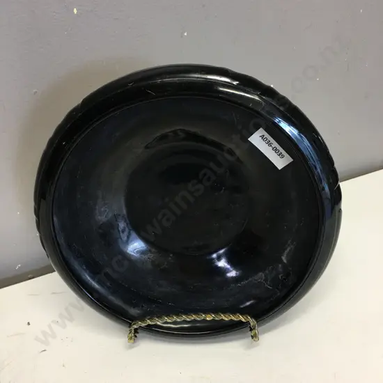 Art Deco Jobling Jet Black British Pressed Glass Low Bowl, Dia 20cm, Reg No. 777134