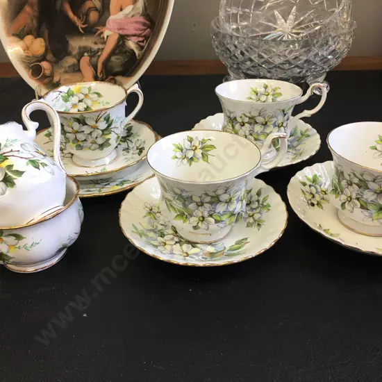 Royal Albert 'Pacific Dogwood' Trio, Duos Creamer & Sugar Bowl. 