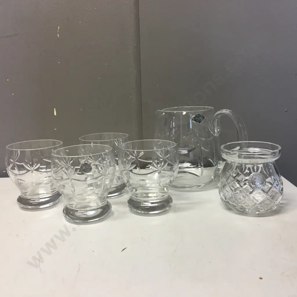 Webb Corbett Crystal Jug, Footed Glasses x4 & Jar Image 1++