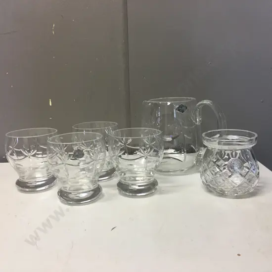 Webb Corbett Crystal Jug, Footed Glasses x4 & Jar