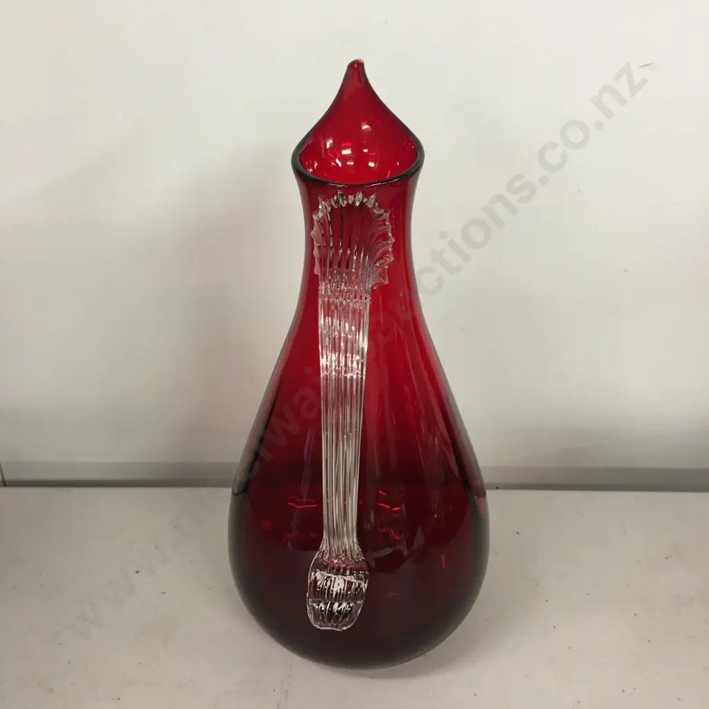 Vintage White Friars Ruby Red Glass Jug H21.5cm Image 1++