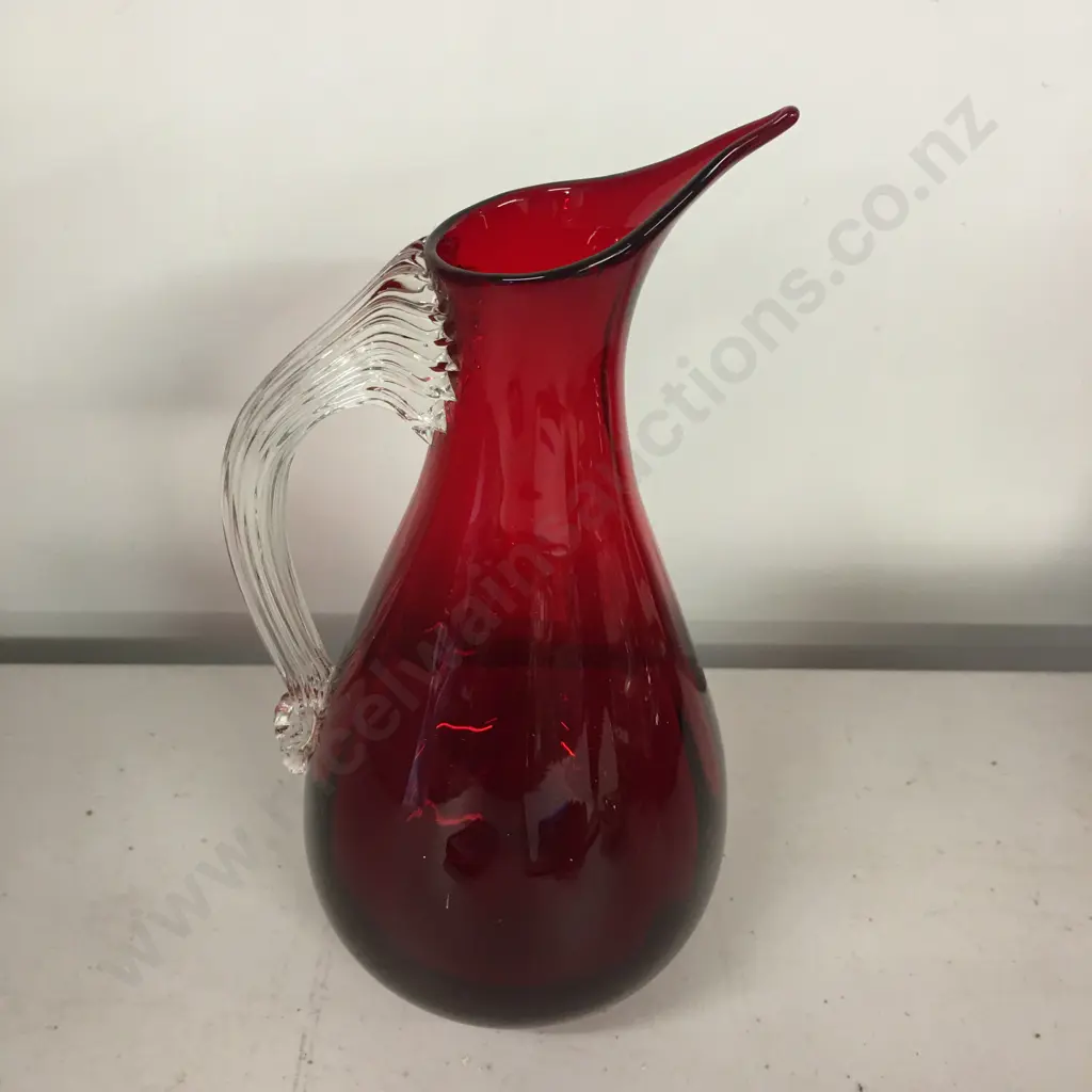 Vintage White Friars Ruby Red Glass Jug H21.5cm Image 1++
