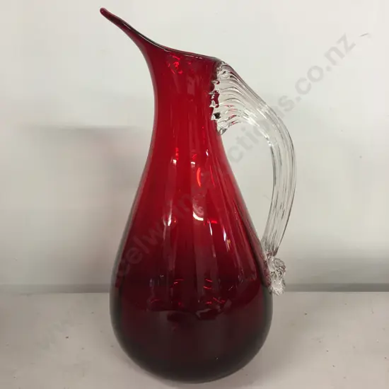 Vintage White Friars Ruby Red Glass Jug H21.5cm