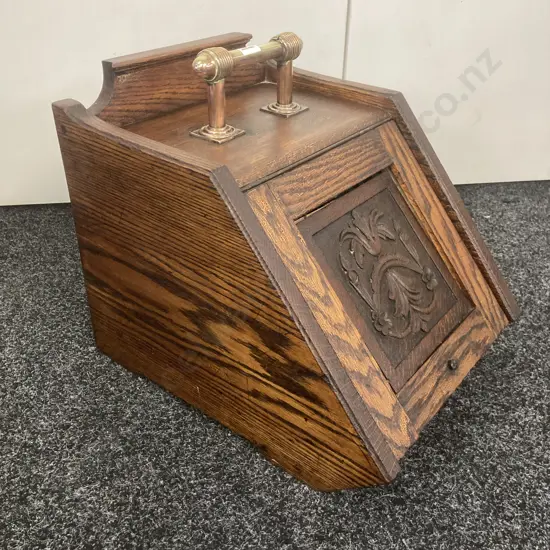 Victorian Carved Oak Purdonium Coal Box With Brass Handle