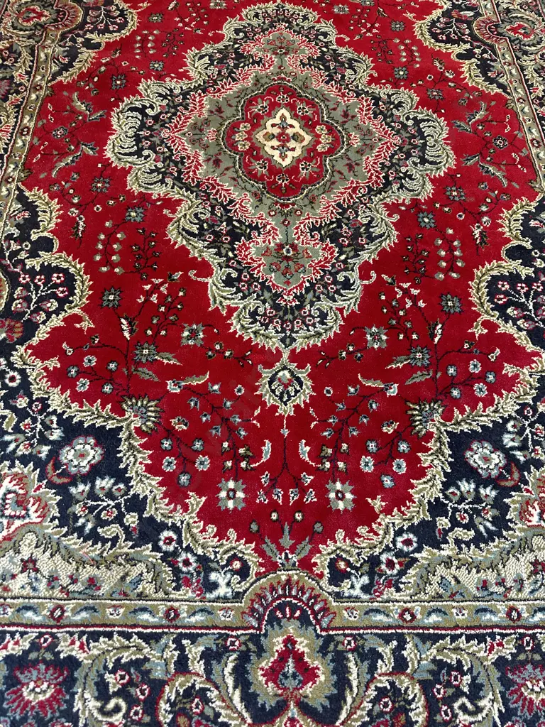 Saba Baft Kashan Ind Co Iranian Persian Floor Rug, Red / Navy / Green Tones. 234 x 150cm Image 1++