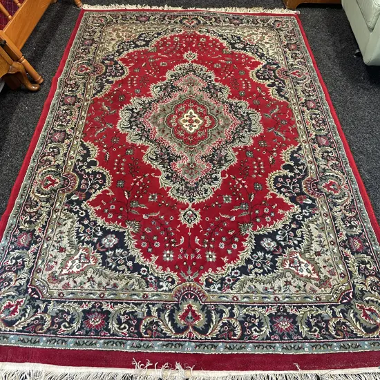 Saba Baft Kashan Ind Co Iranian Persian Floor Rug, Red / Navy / Green Tones. 234 x 150cm