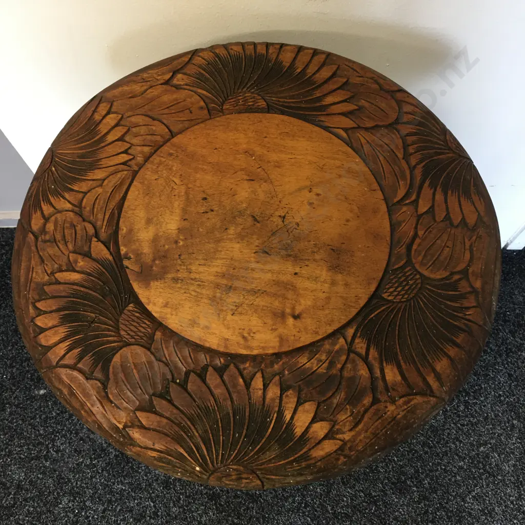 Antique Hand Carved Round Side Table (as found) Tri Legged Two Tier H73,Diam40cm. Image 1++