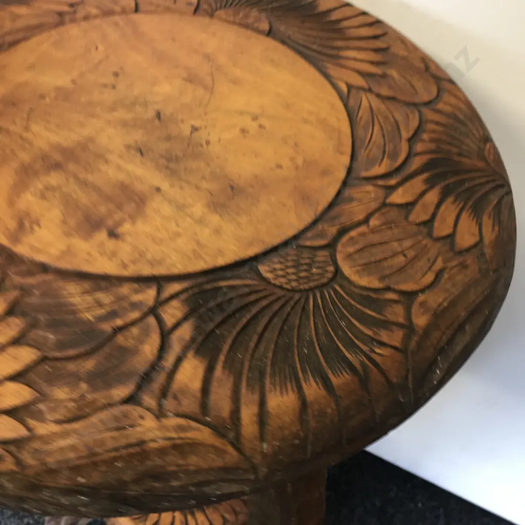 Antique Hand Carved Round Side Table (as found) Tri Legged Two Tier H73,Diam40cm. Image 1++