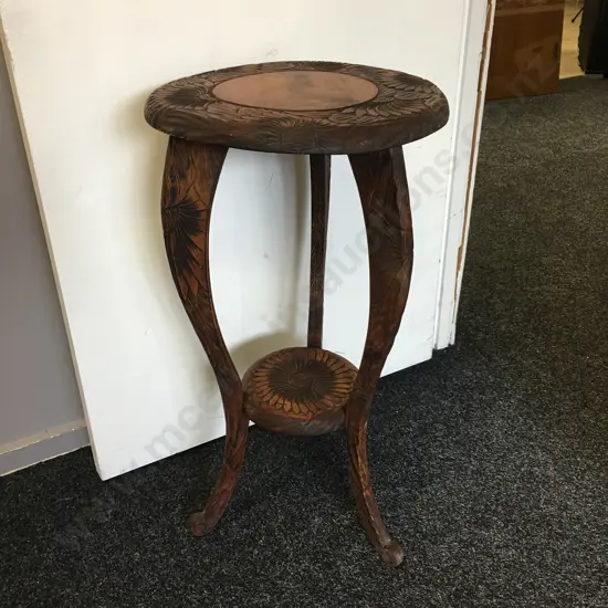 Antique Hand Carved Round Side Table (as found) Tri Legged Two Tier H73,Diam40cm.