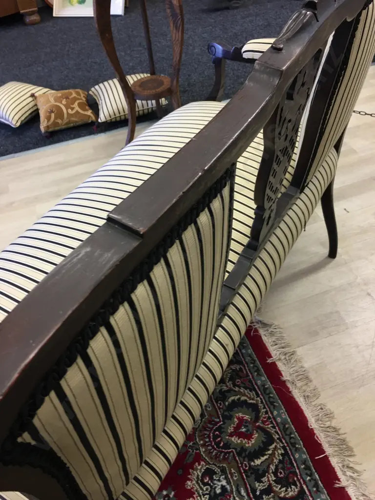 Beautiful Kauri Art Nouveau Chippendale Style Sofa With Cushions. Manufactured In Thames Late 1800s Image 1++