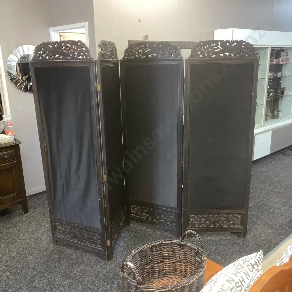 Late 19th Century Japanese? Four-fold Room Screen, Hand Embroidered Silk Panels & Carved. 1.83 x 2.5 (As Found) Image 1++