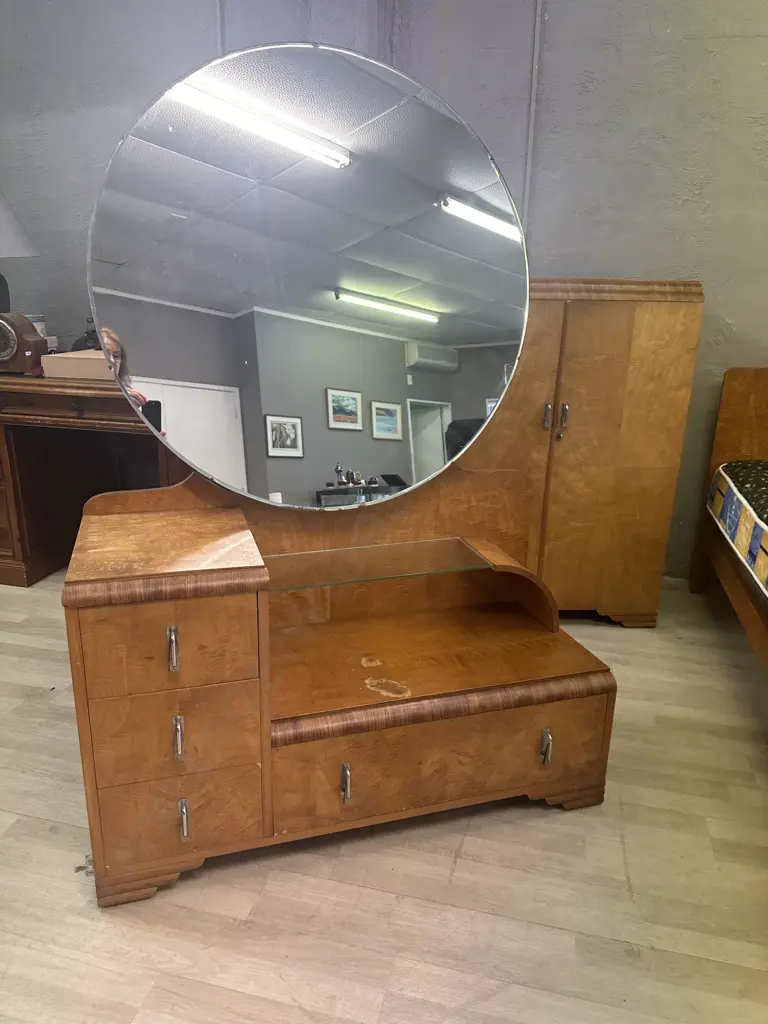 Stunning Art Nouveau Nelson Beech Wood Bedroom Suite c1910 - Bed, Manrobe, Dressing Table & Stool Image 1++