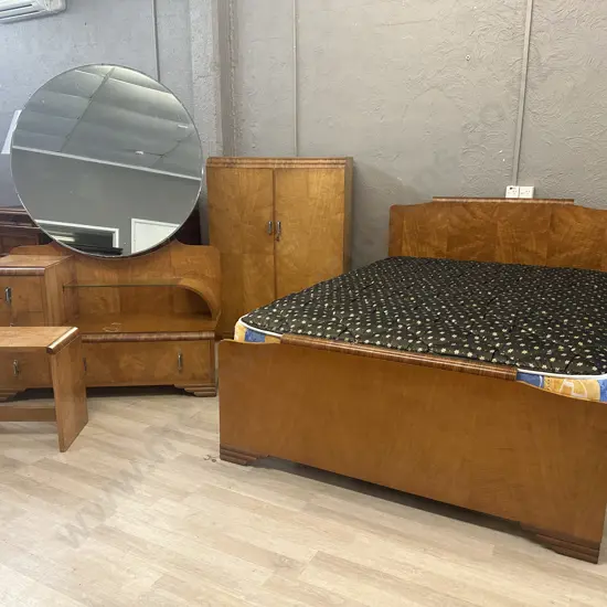 Stunning Art Nouveau Nelson Beech Wood Bedroom Suite c1910 - Bed, Manrobe, Dressing Table & Stool