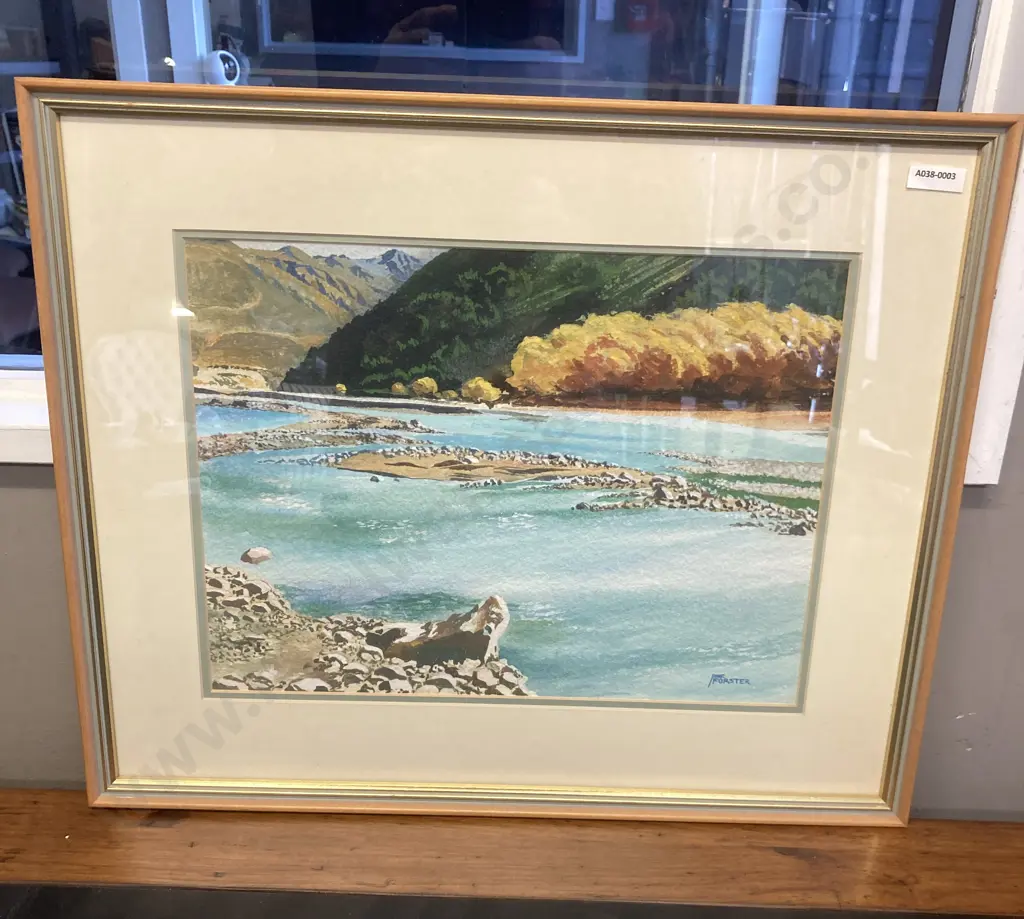 Frank Forster Watercolour of a South Island River Scene, Signed. 43 x 53cm Glazed Framed Image 1++