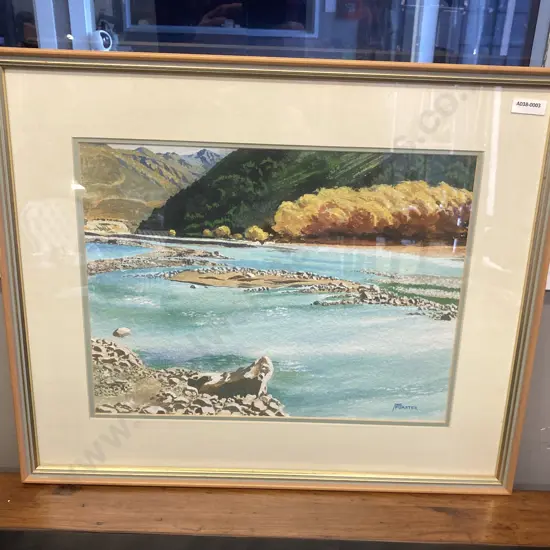 Frank Forster Watercolour of a South Island River Scene, Signed. 43 x 53cm Glazed Framed