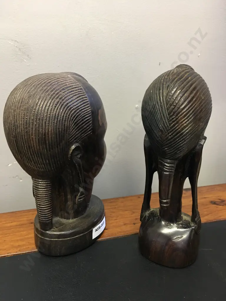 Pair of Large Heavy African Ebony Busts. 20 x 13 & 21 x 13cm Image 1++