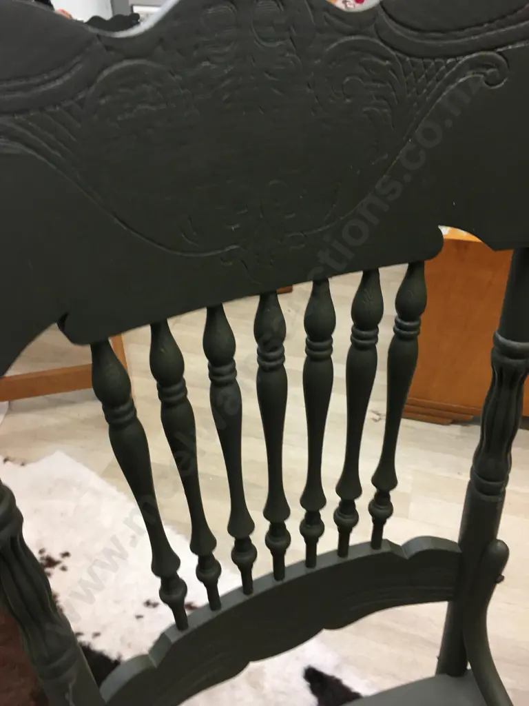 Pair Of Antique Painted Green Dining Chairs Spindle Spindle Back Cane Fill   Image 1++