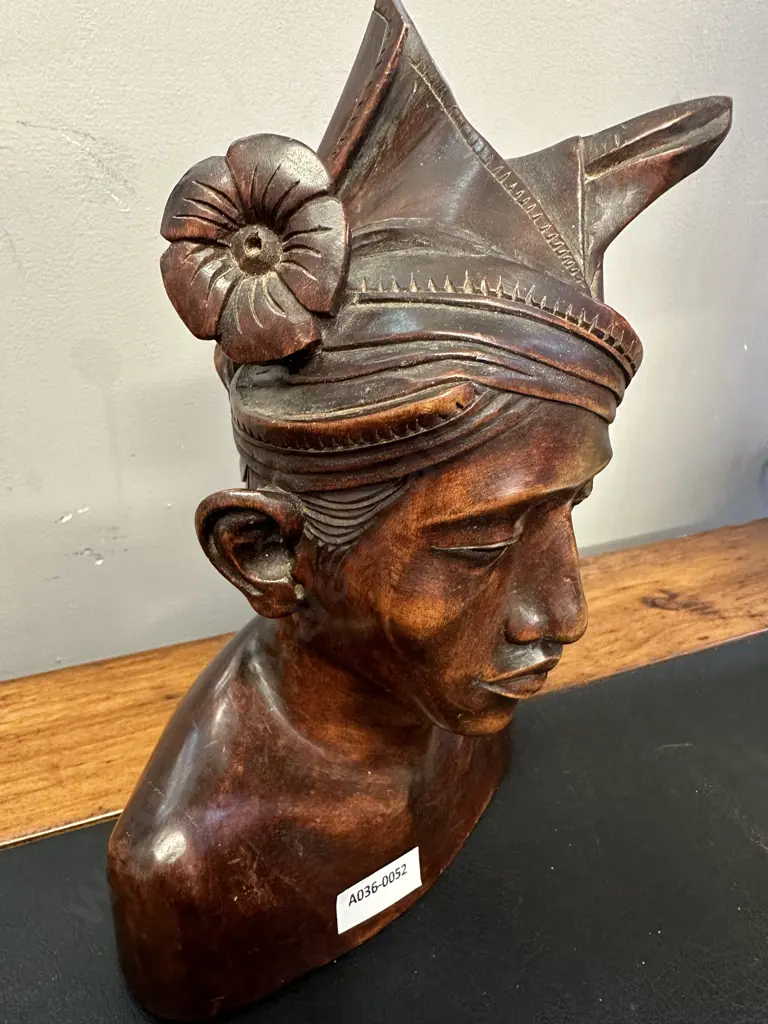 Vintage Carved Bali Ironwood Male Bust. 24cm Image 1++