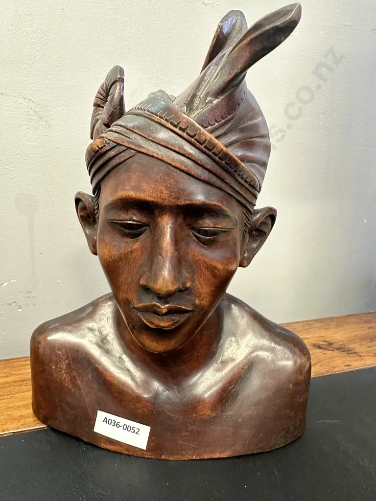 Vintage Carved Bali Ironwood Male Bust. 24cm Image 1++