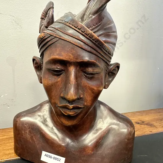 Vintage Carved Bali Ironwood Male Bust. 24cm