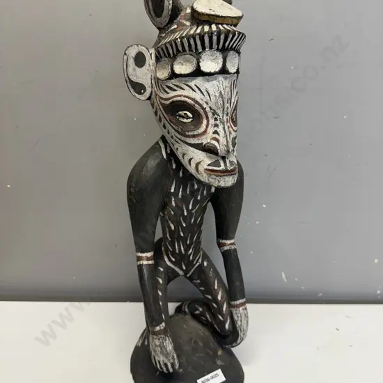 Tribal Art Papua New Guinea Figure With Cowrie Shell Eyes. H44cm