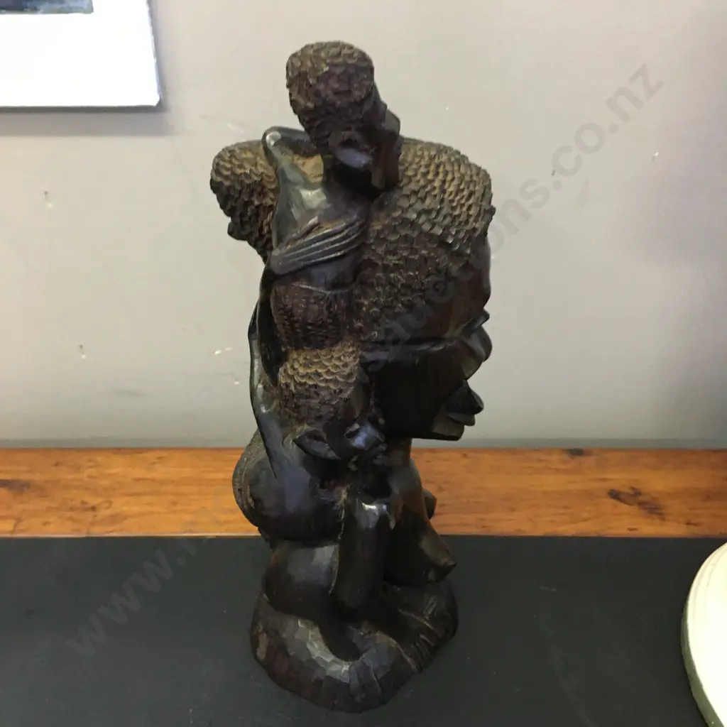 Vintage African Makonde Tribe Carved Ebony Family Tree Of Life Statue. H30cm Image 1++