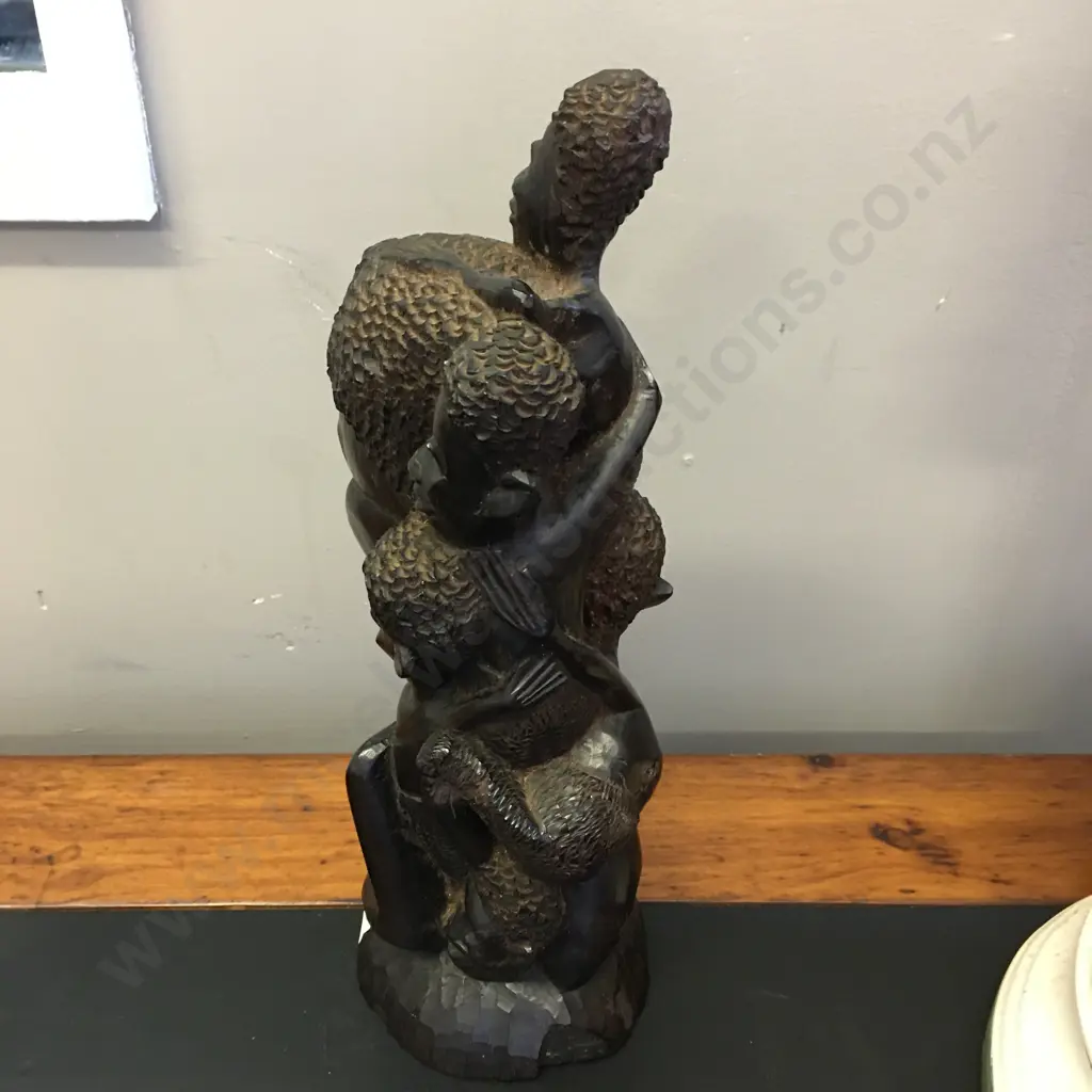 Vintage African Makonde Tribe Carved Ebony Family Tree Of Life Statue. H30cm Image 1++