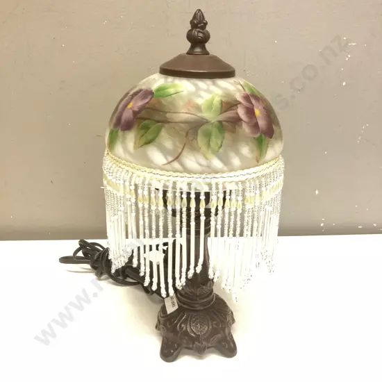 Tiffany Style Lamp With Beaded Floral Shade. H31cm