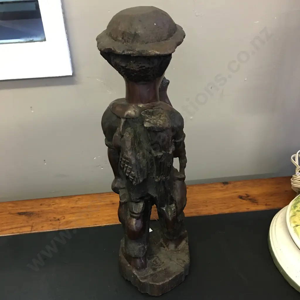 Zimbabwe Hand Carved Wooden Man With Fish. H35cm Image 1++