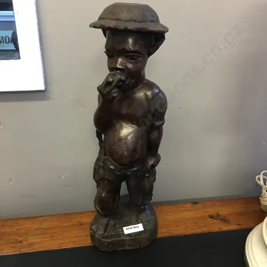 Zimbabwe Hand Carved Wooden Man With Fish. H35cm