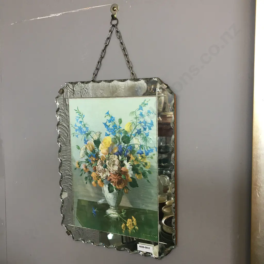 Vintage Art Deco Vernon Ward Still Life Print Scalloped Piecrust Edge Picture Mirror. 33 x 26cm Image 1++