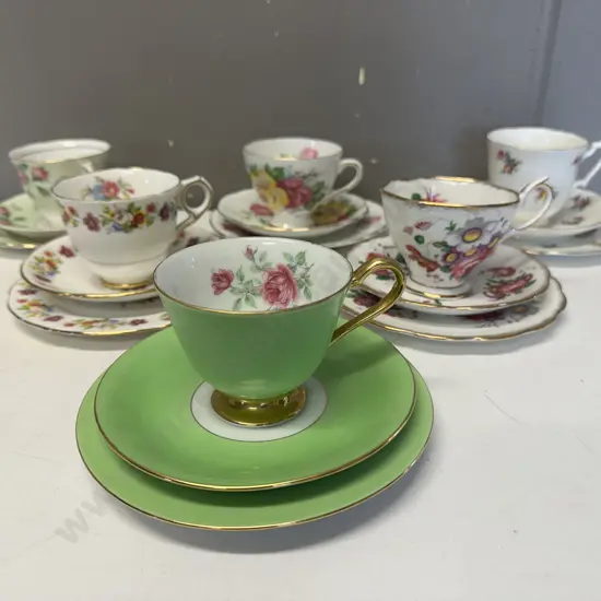 Selection Of Vintage Trios Including Royal Albert, Adderly Etc 