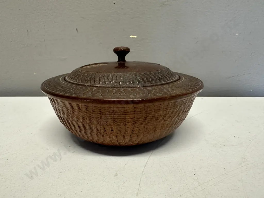 Antique Swirling Log (Good Luck Swastika) Wooden Trinket / Tobacco Bowl With Lid, Indian (As Found) Image 1++
