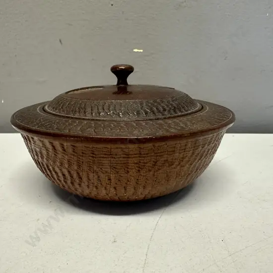 Antique Swirling Log (Good Luck Swastika) Wooden Trinket / Tobacco Bowl With Lid, Indian (As Found)