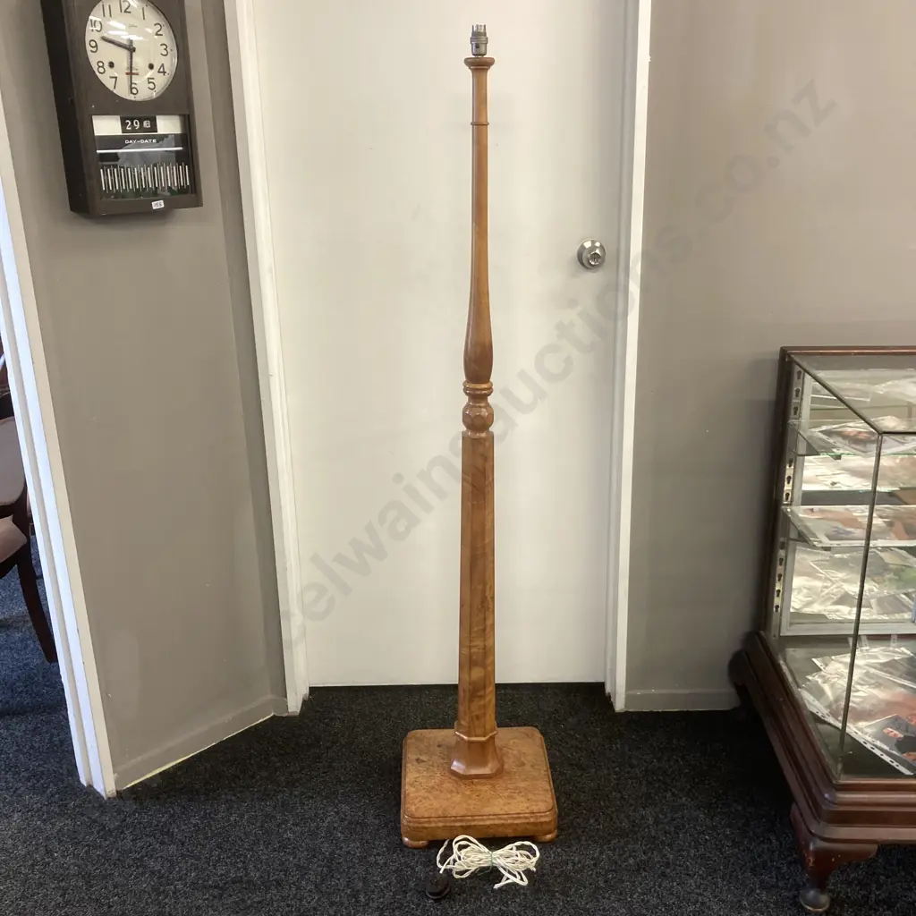 1930’s Art Deco Birds Eye Maple & Walnut Floor Lamp. H162cm Image 1++