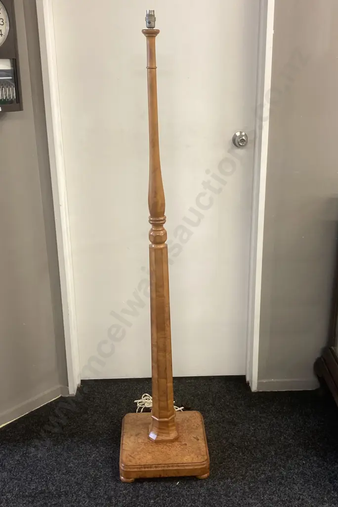 1930’s Art Deco Birds Eye Maple & Walnut Floor Lamp. H162cm Image 1++