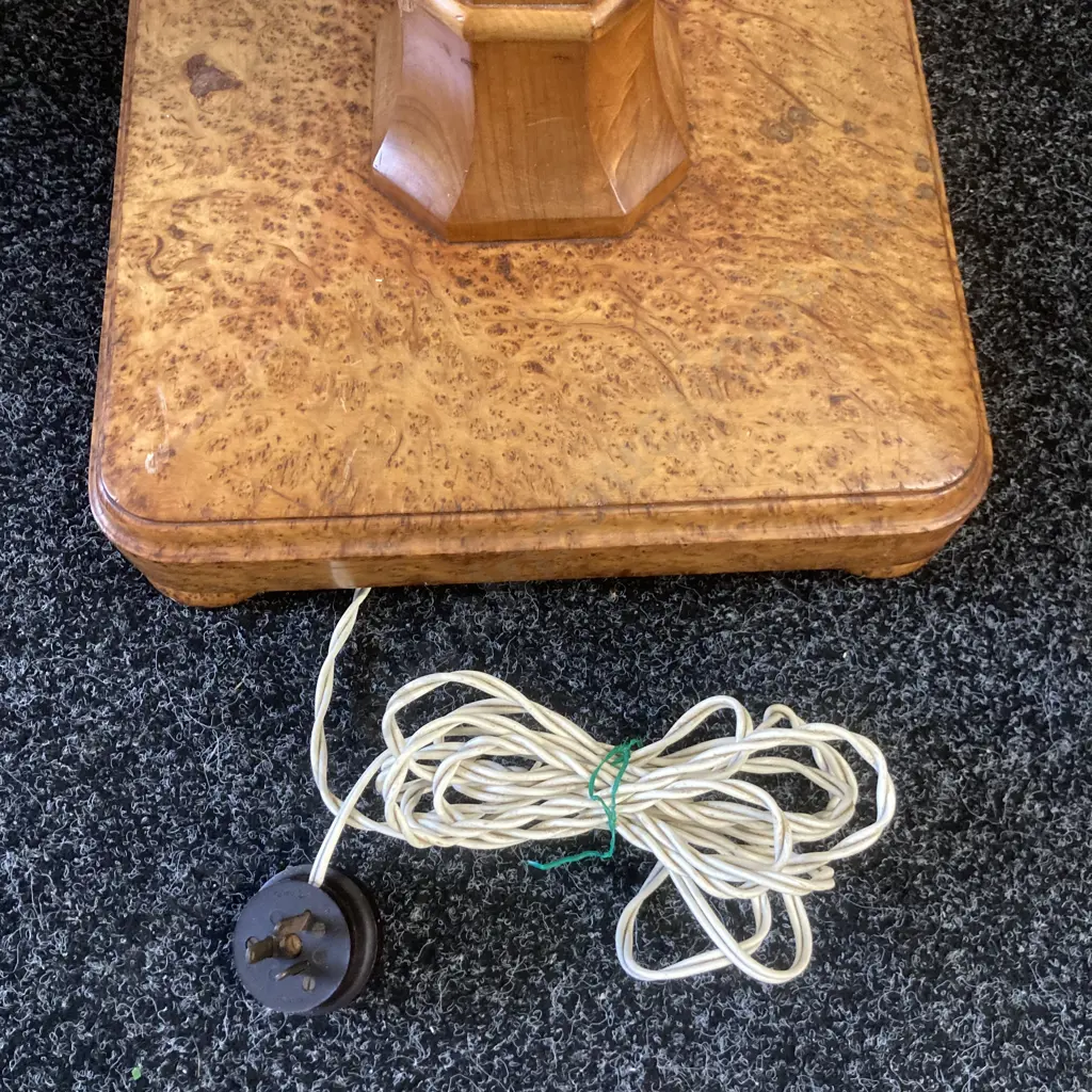 1930’s Art Deco Birds Eye Maple & Walnut Floor Lamp. H162cm Image 1++
