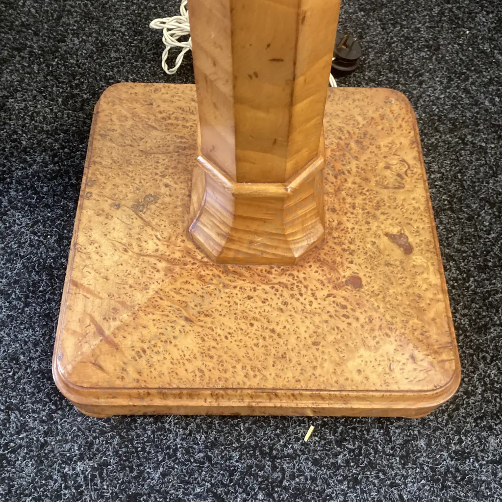 1930’s Art Deco Birds Eye Maple & Walnut Floor Lamp. H162cm Image 1++