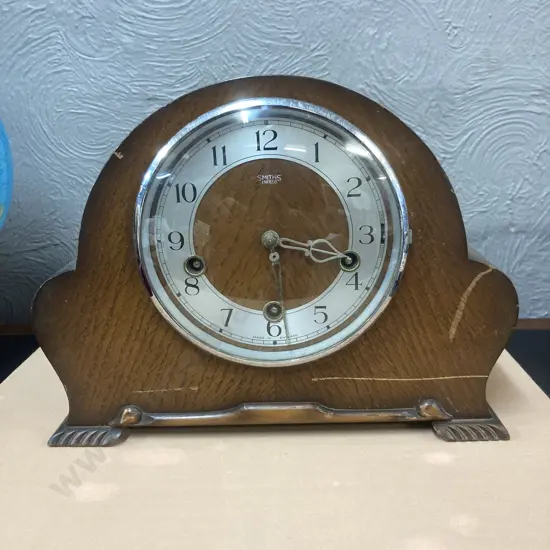Vintage c1940's-1950’s English ”Smiths Enfield” Chiming Mantel Clock In Oak Case