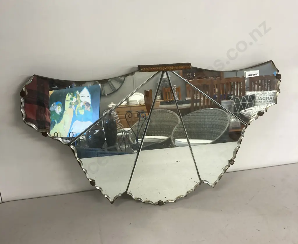 Vintage Art Deco Overmantle Wall Mirror, 5 Panel, Pie Crust Scalloped Edge. 30 x 54cm Image 1++
