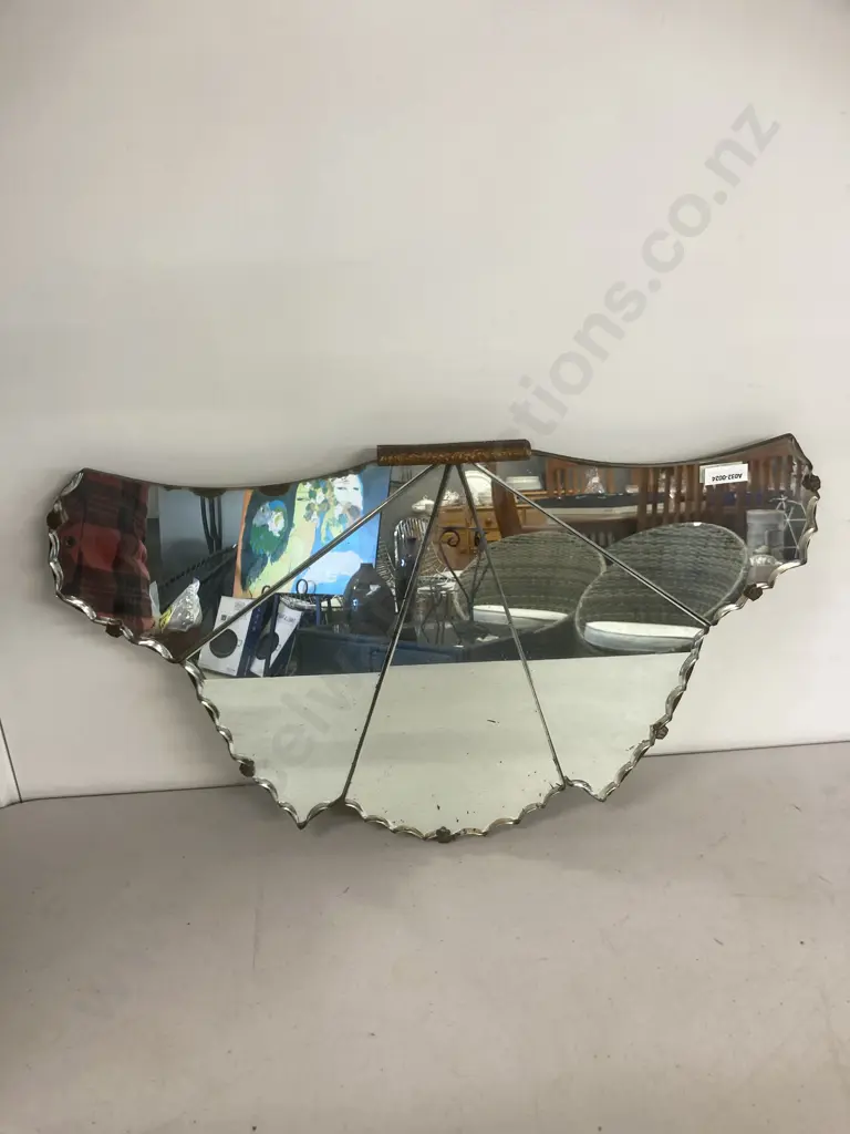 Vintage Art Deco Overmantle Wall Mirror, 5 Panel, Pie Crust Scalloped Edge. 30 x 54cm Image 1++